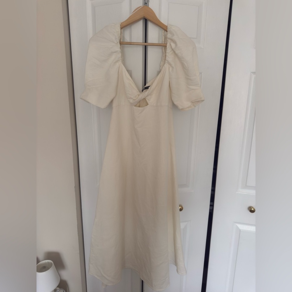 Zara Cream Maxi Dress with Puff Sleeves